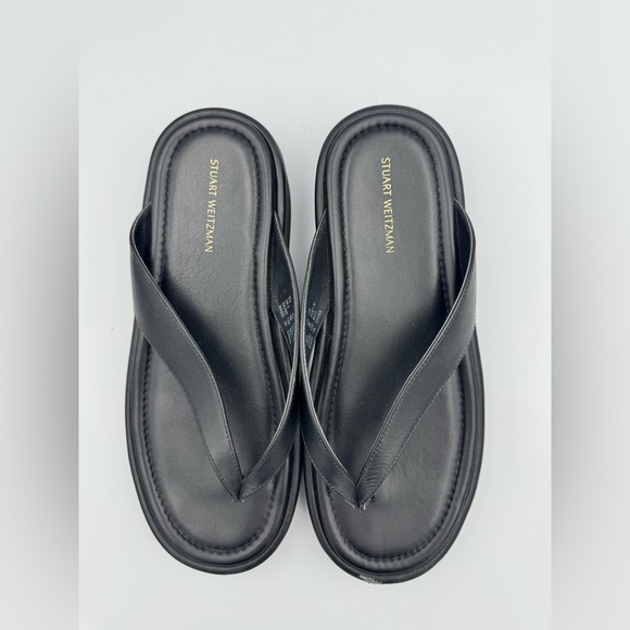 Stuart Weitzman Black Leather Platform Flip Flops - Picture 1 of 10